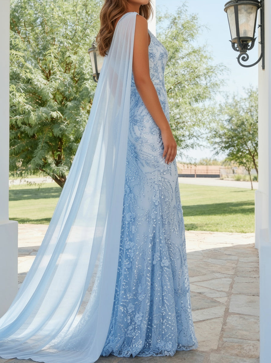 Trumpet/Mermaid One-Shoulder Sleeveless Long Prom Dresses with Appliques & Split Side