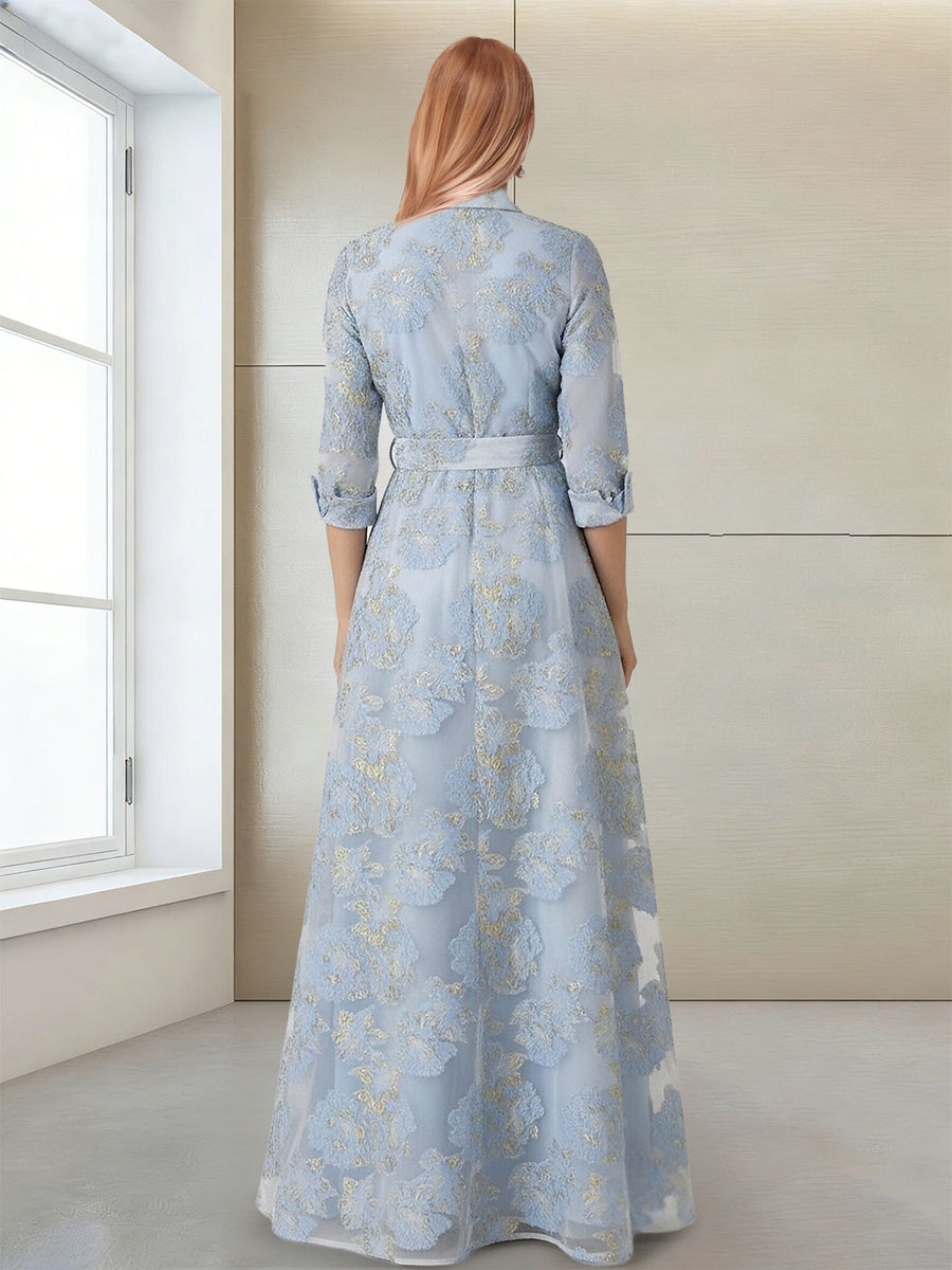 A-Line/Princess Shirt Collar 3/4 Sleeves Mother of the Bride Dresses with Split Side & Bowknot
