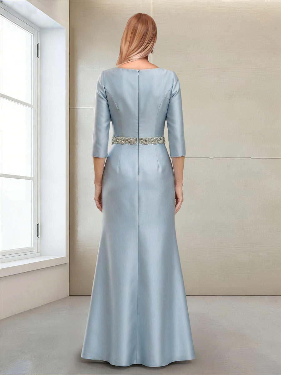 Sheath/Column Crew Neck 3/4 Sleeves Mother of the Bride Dresses with Beading & Sash