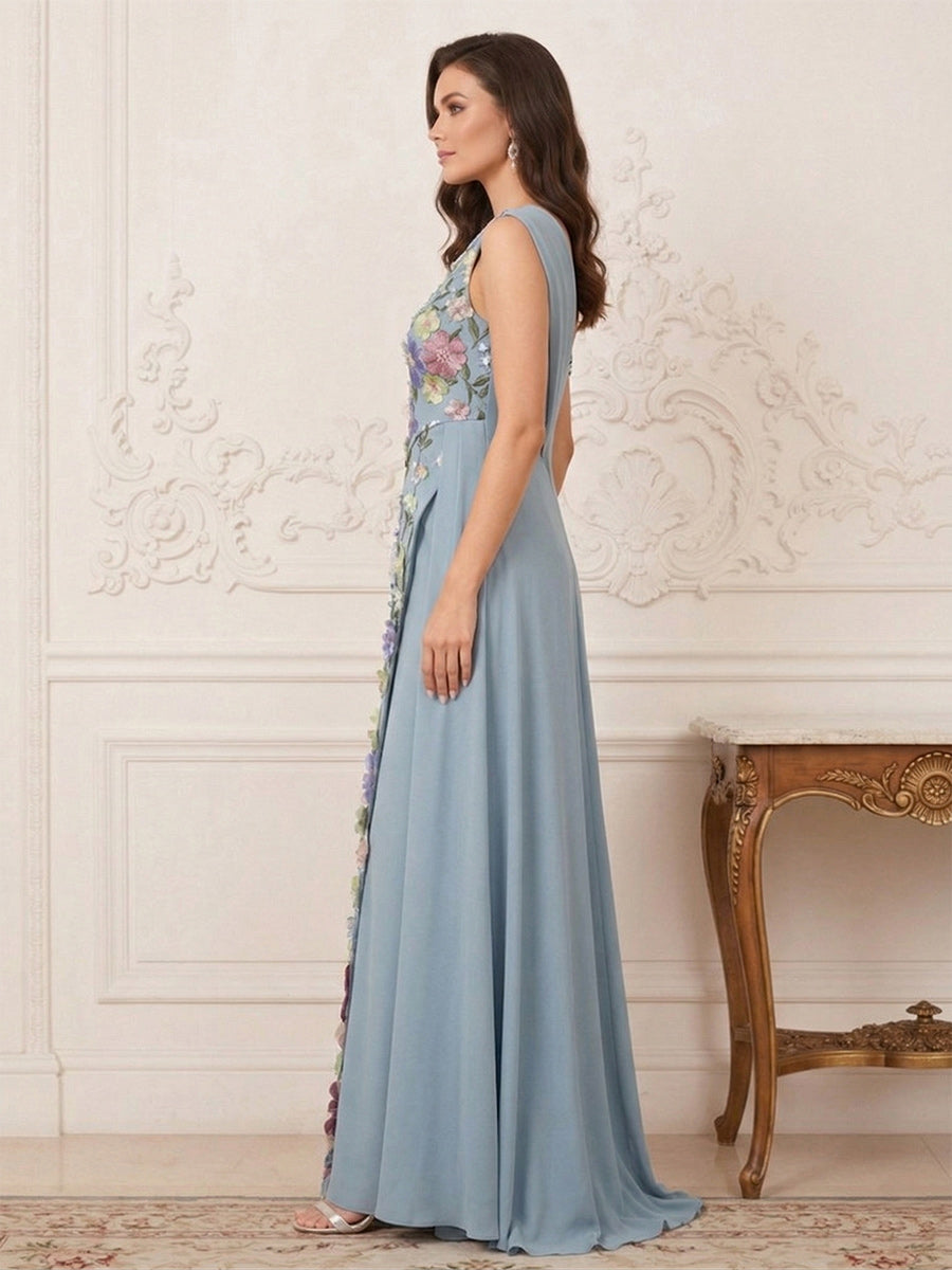 Sheath/Column Sleeveless One Shoulder Floor Length Mother of the Bride Dresses with Ruffles & Embroidery
