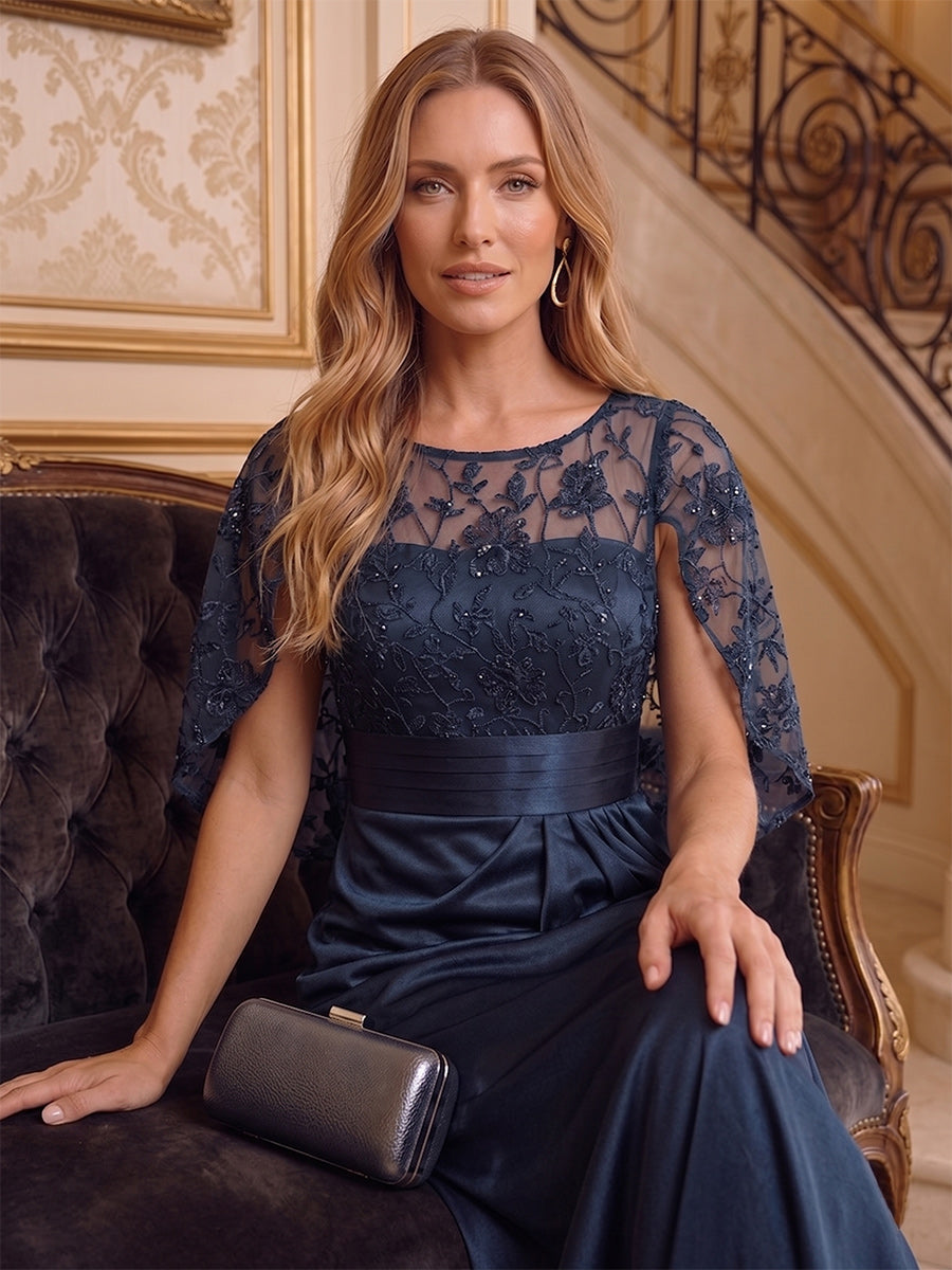 A-Line/Princess Scoop Cap Sleeves Floor-Length Mother of the Bride Dresses with Ruffles & Sequins