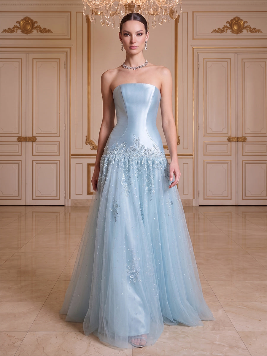 a line princess jewel sleeveless floor length applique tulle dresses A-Line/Princess Strapless Floor-Length Evening with – Lavetir UK Color:As Picture:Black/Hunter Green How to nail '90s Edit:Occasion Appliques Lace