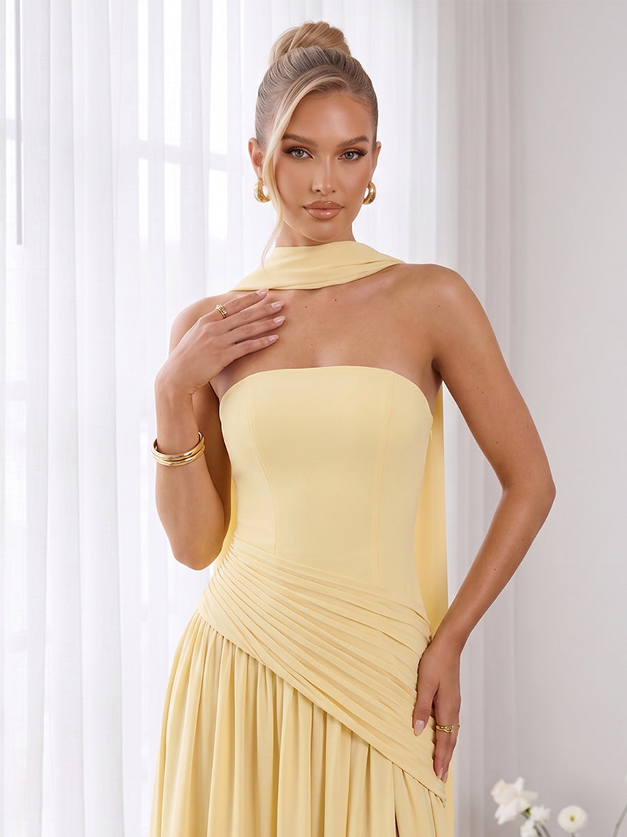 A-Line/Princess Strapless Sleeveless Floor-Length Bridesmaid Dresses with Scarf & Split Side