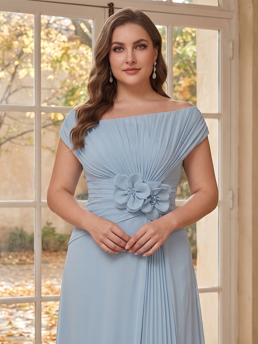 A-Line/Princess Asymmetrical Sleeveless Ankle-Length Plus Size Mother of the Bride Dresses with 3D Floral & Pleats