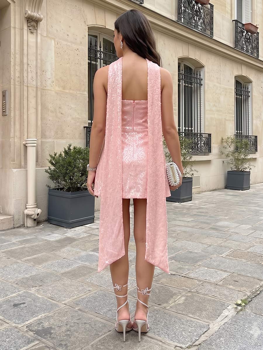 Sheath/Column Strapless Sleeveless Short Semi Formal Dresses With Scarf
