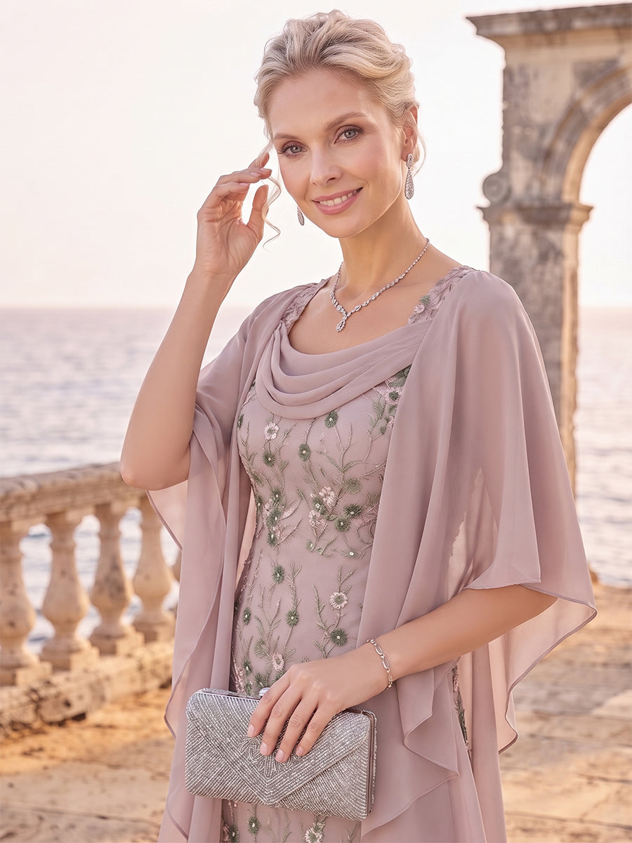 A-Line/Princess 3/4 Sleeves Scoop Ankle-Length Mother Of The Bride Dresses With Ruffles & Embroidery