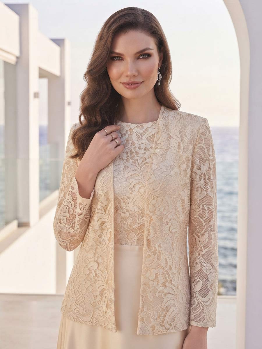 A-Line/Princess 2 Pieces Long Sleeves Scoop Floor Length Mother Of The Bride Dresses With Jacket & Appliques