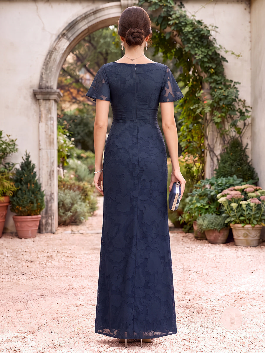 Sheath/Column V-Neck Short Sleeves Chiffon Floor-Length Mother of the Bride Dresses with Florals