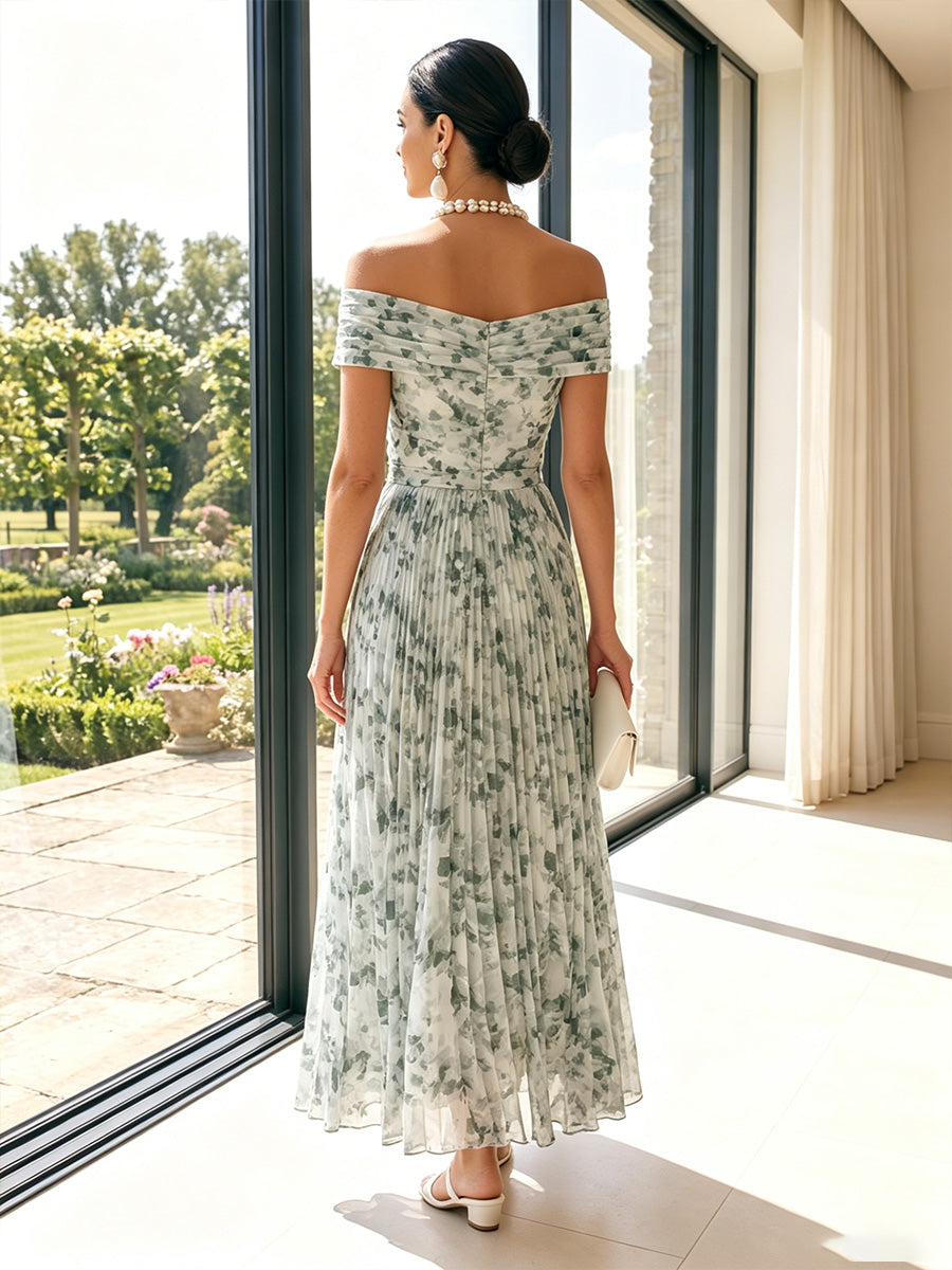 A-Line/Princess Off-the-Shoulder Sleeveless Ankle-Length Mother of the Bride Dresses with 3D Floral & Pleats