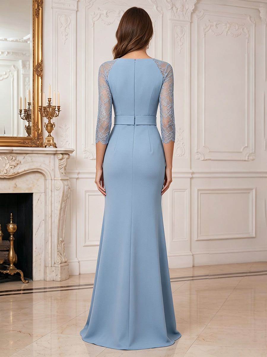 Trumpet/Mermaid Scoop 3/4 Sleeves Floor-Length Mother of the Bride Dresses with Lace & Split Side