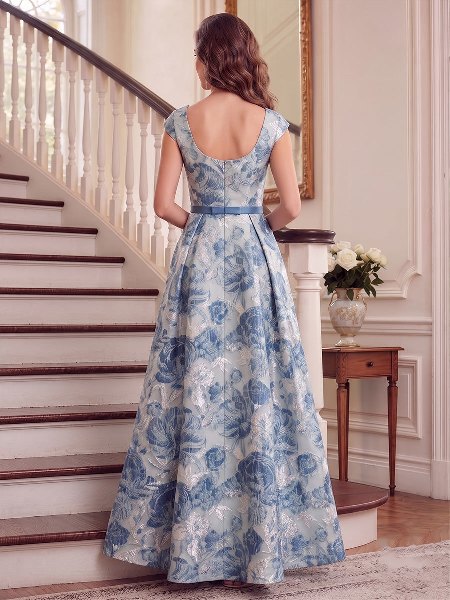 A-Line/Princess Square Neck Sleeveless Satin Floor-Length Mother of the Bride Dresses with Floral Printed