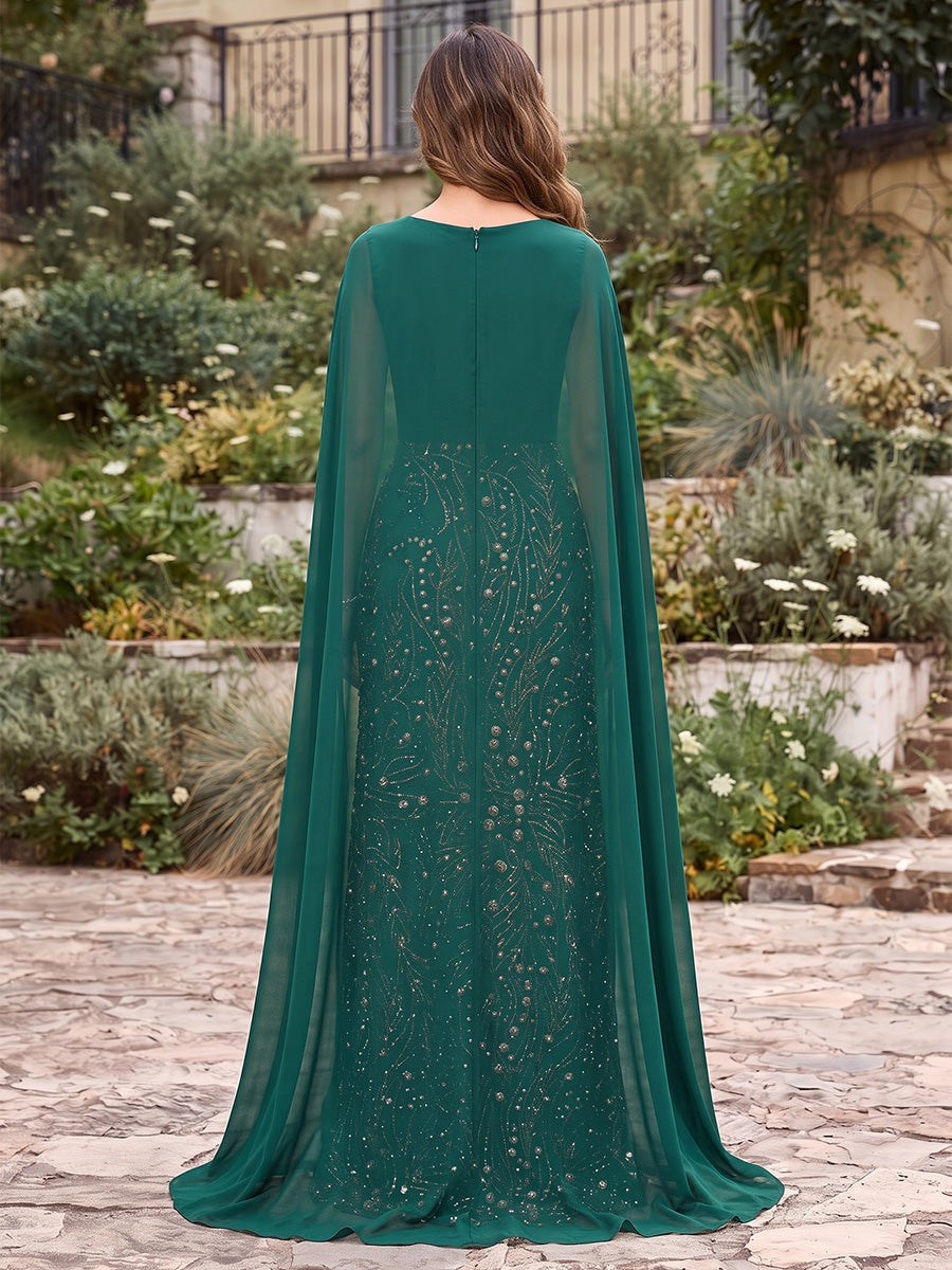 Sheath/Column Scoop Sleeveless Chiffon Floor-Length Mother of the Bride Dresses With Appliques & Cape