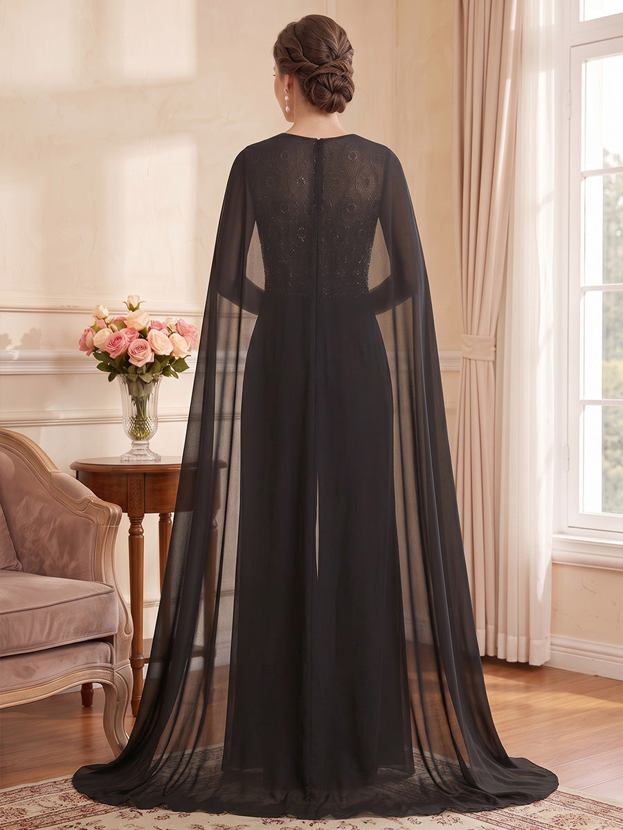 Jumpsuits Scoop Sleeveless Chiffon Floor-Length Mother of the Bride Dresses with Lace