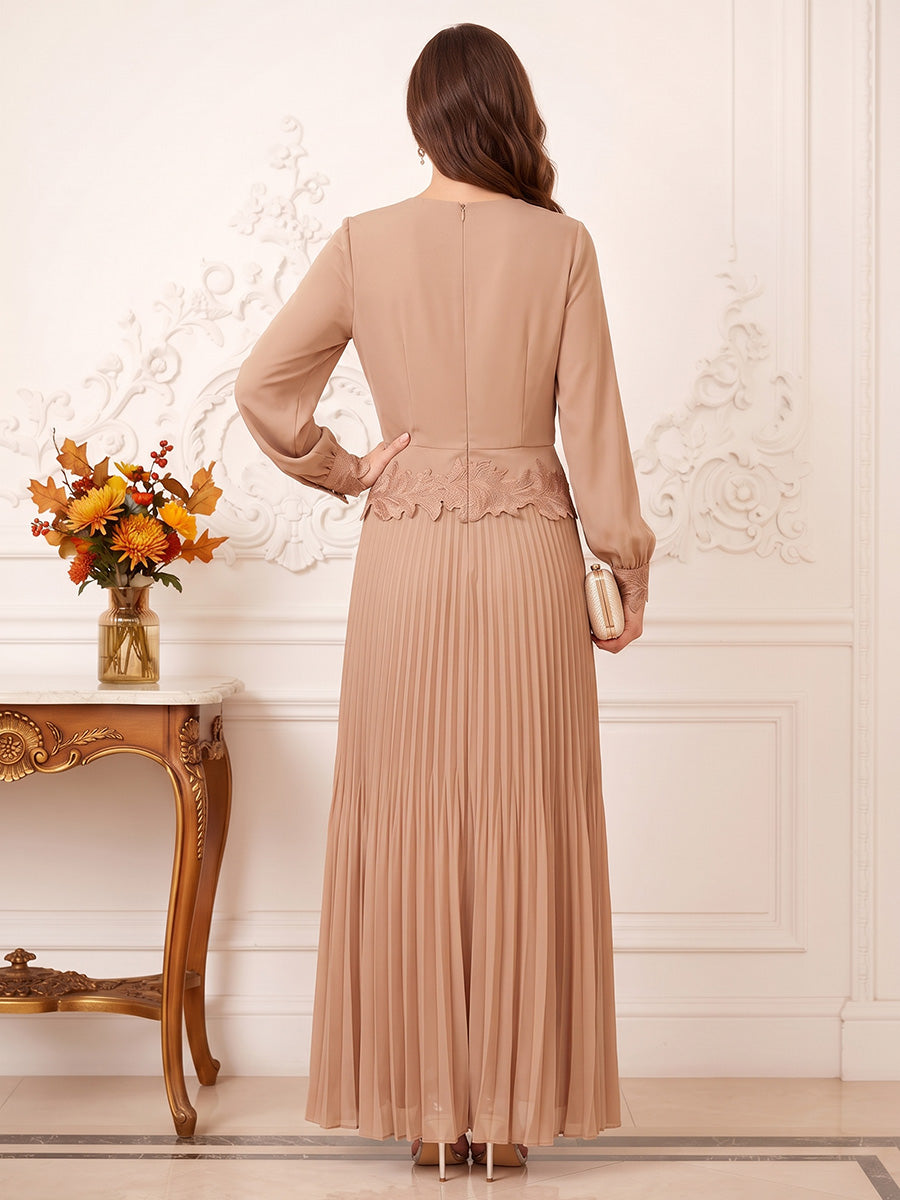 A-Line/Princess V-Neck Long Sleeves Chiffon Ankle-Length Mother of the Bride Dresses with Pleats