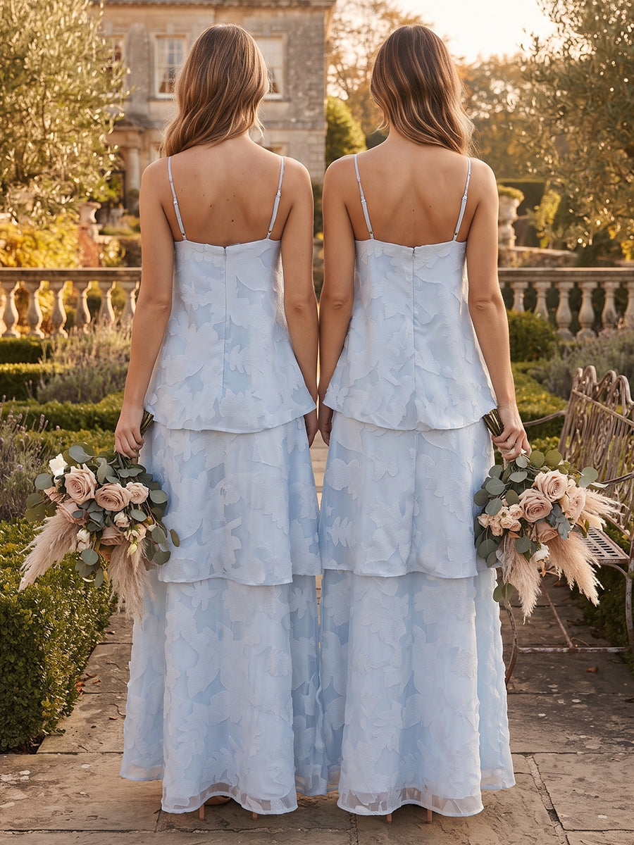 A-Line/Princess Sleeveless Spaghetti Straps Floor-Length Bridesmaid Dresses with Ruffles