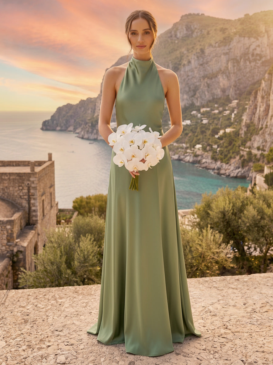 a line bridesmaid dresses uk A-Line/Princess Halter Sleeveless Floor-Length with – Lavetir elegant bridesmaid gown design