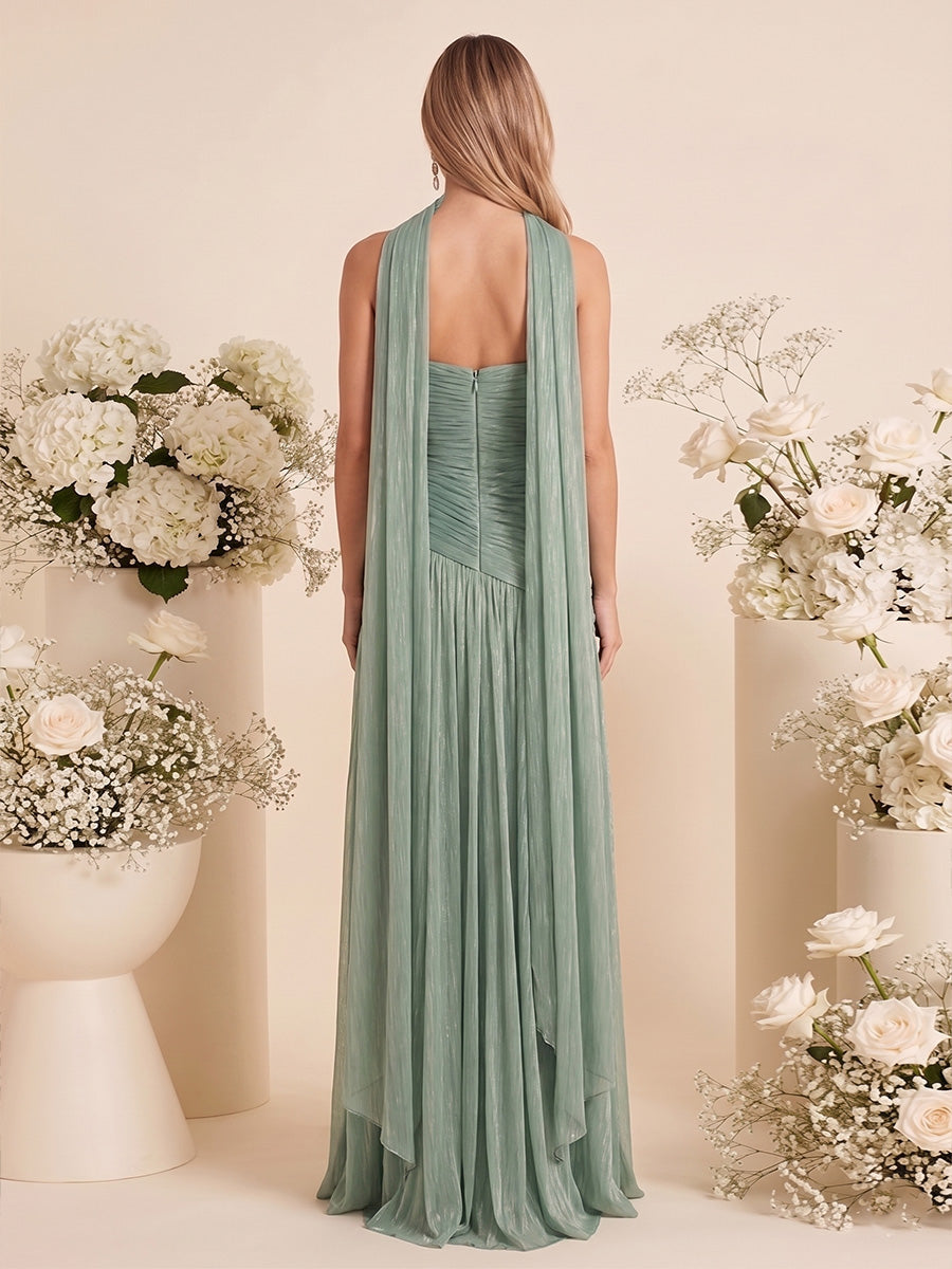 A-Line/Princess Strapless Sleeveless Floor-Length Bridesmaid Dresses with Split Side & Pleats & Scarf