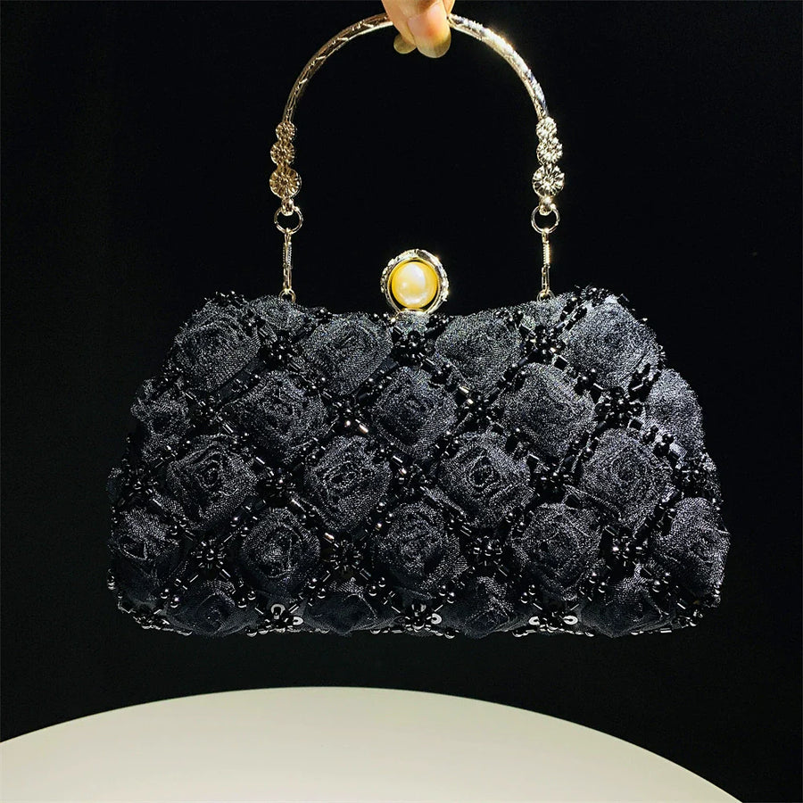 Flower Shining Pearls Clutch Women's Handbags