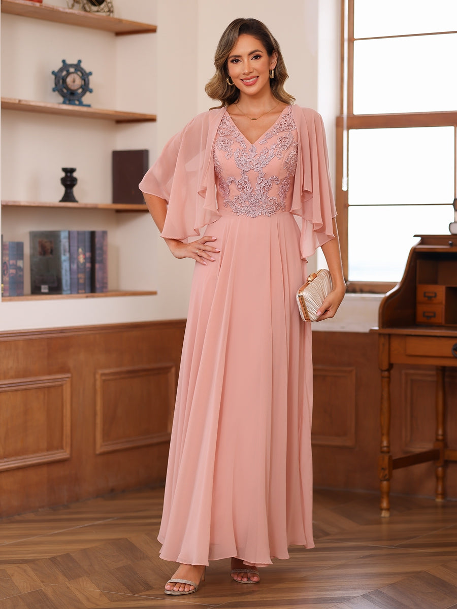 A-Line/Princess V-Neck Appliques Chiffon Mother of the Bride Dresses w – Lavetir UK