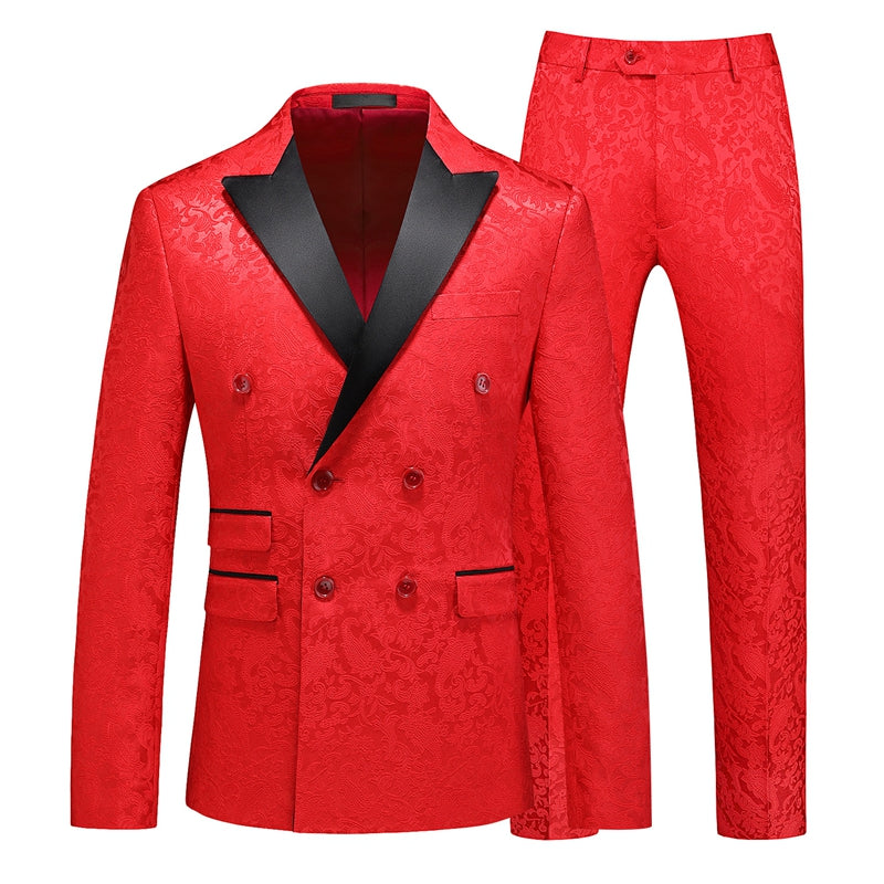 Tailored Fit Peaked Lapel Double Breasted Six-Buttons 2 Piece Men's Party Suits