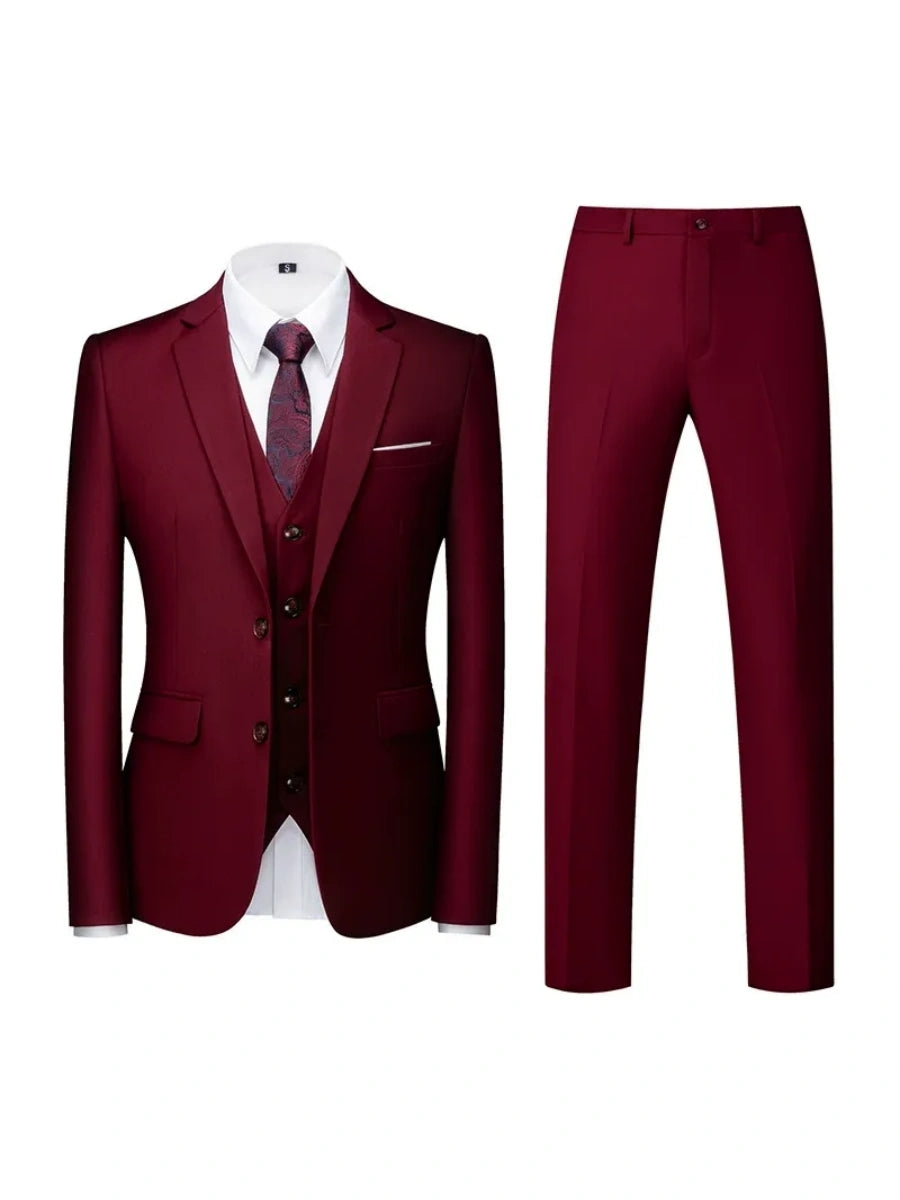 Tailored Fit Double Breasted Two-button 3 Pieces Solid Coloured Men's Wedding Suits