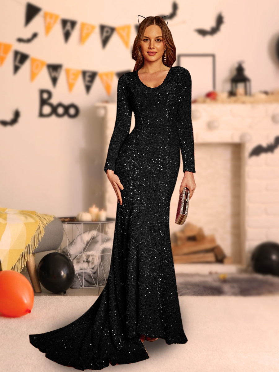 halloween dress long sleeve Trumpet/Mermaid U-Neck Long Sleeves Long Tight Halloween Dresses – Lavetir  UK