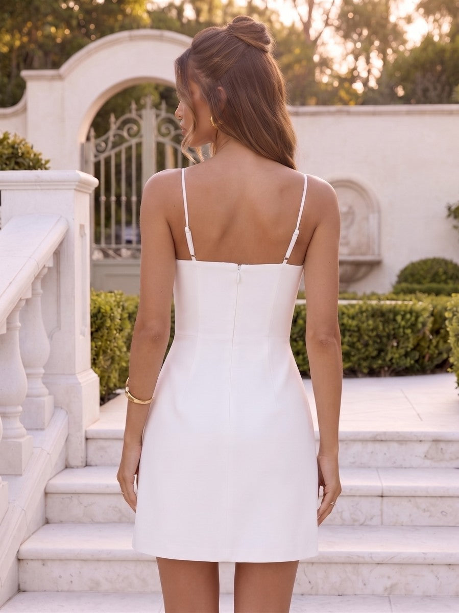Sheath/Column Spaghetti Straps Sleeveless Satin Mini Semi Formal Dresses