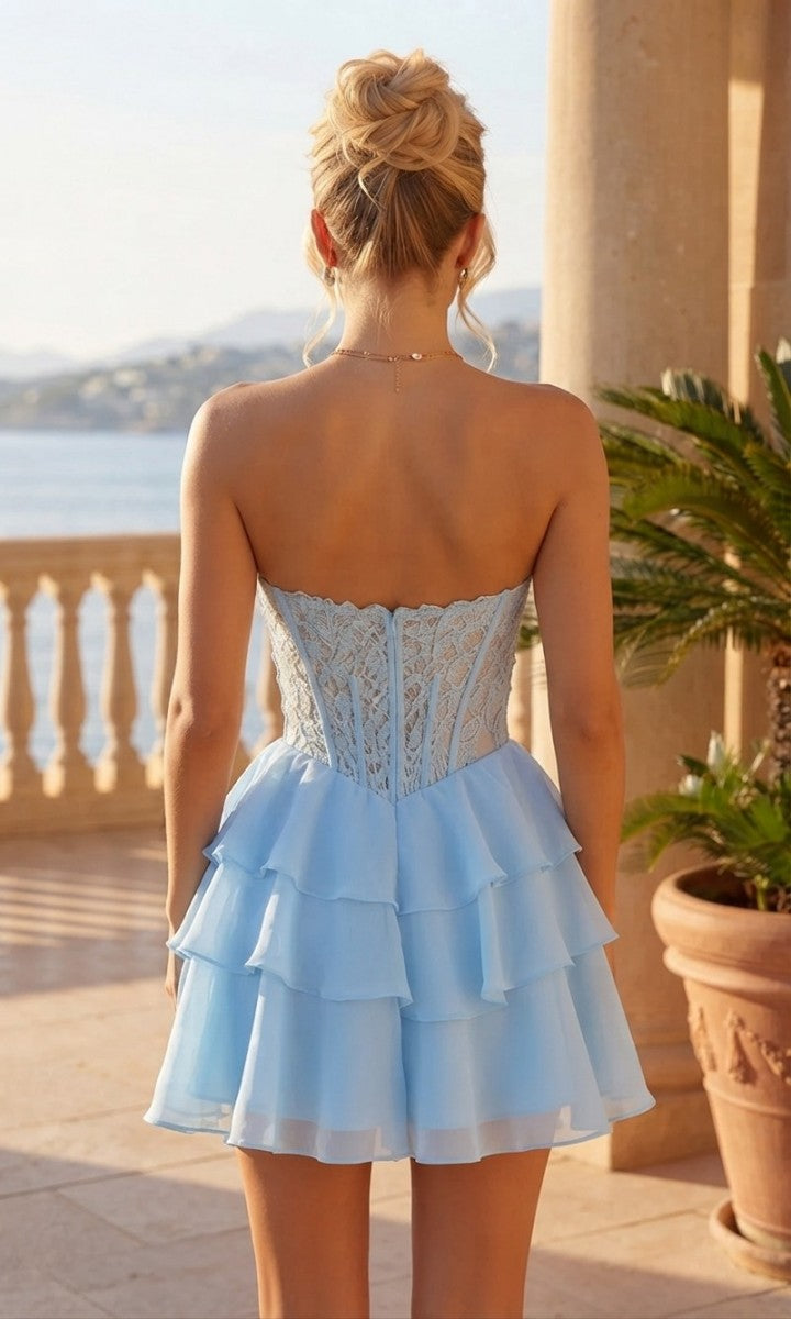A-Line/Princess Strapless Sleeveless Chiffon Mini Semi Formal Dresses with Applique&Corset