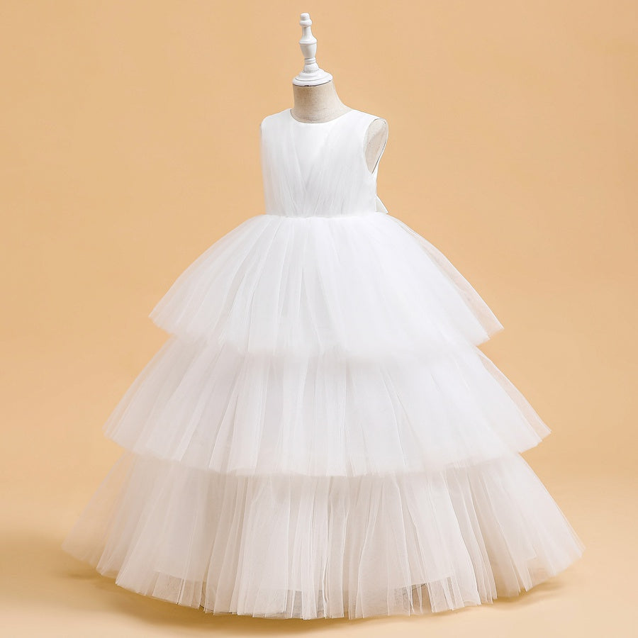 Tulle Ball Gown Scoop Sleeveless Ankle-Length Christmas Dresses for Girls with Bow(s)