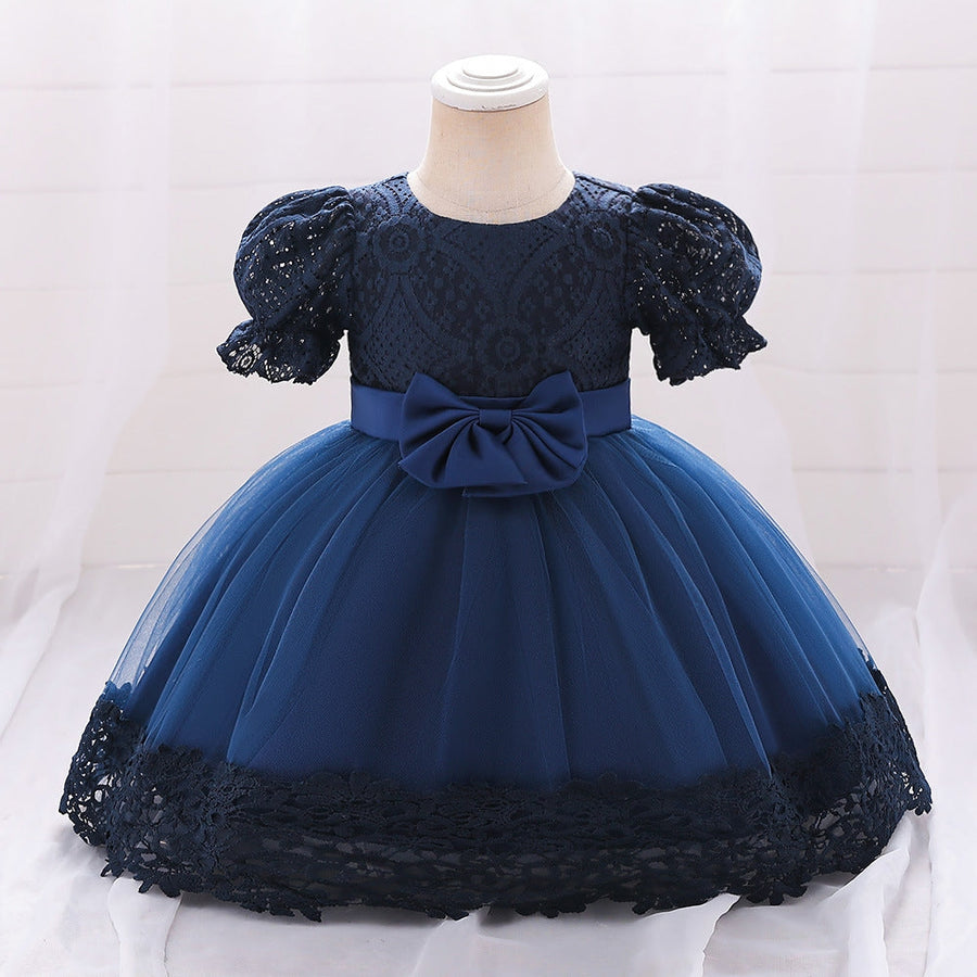 Ball Gown Scoop Puff Sleeves Flower Girl Dresses with Lace