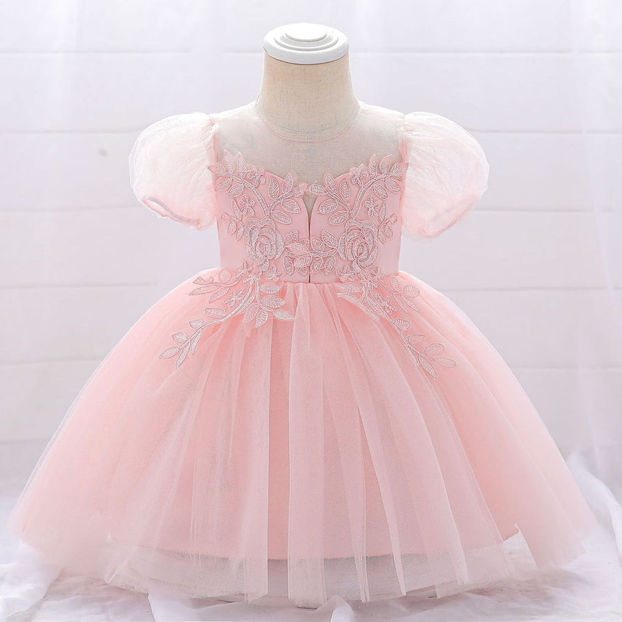 Ball Gown Scoop Puff Sleeves Applique Flower Girl Dresses
