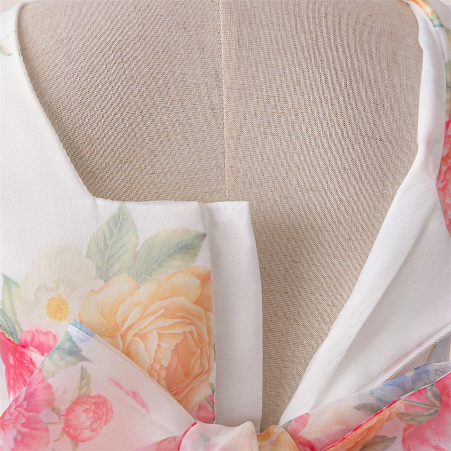 Ball Gown Scoop Puff Sleeves Pleats Flower Girl Dresses