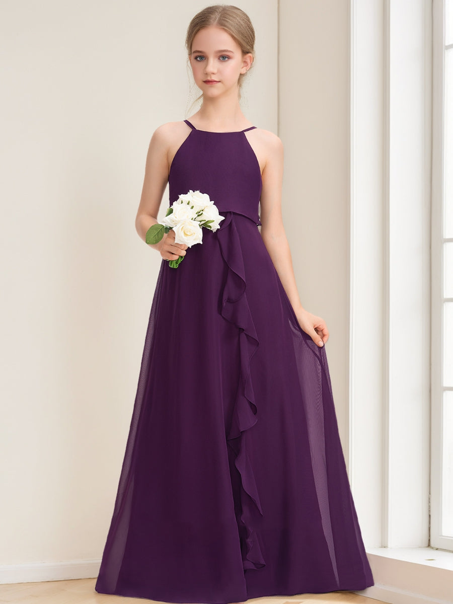 A-Line/Princess Halter Sleeveless Ruffles Junior Bridesmaid Dresses –  Lavetir UK