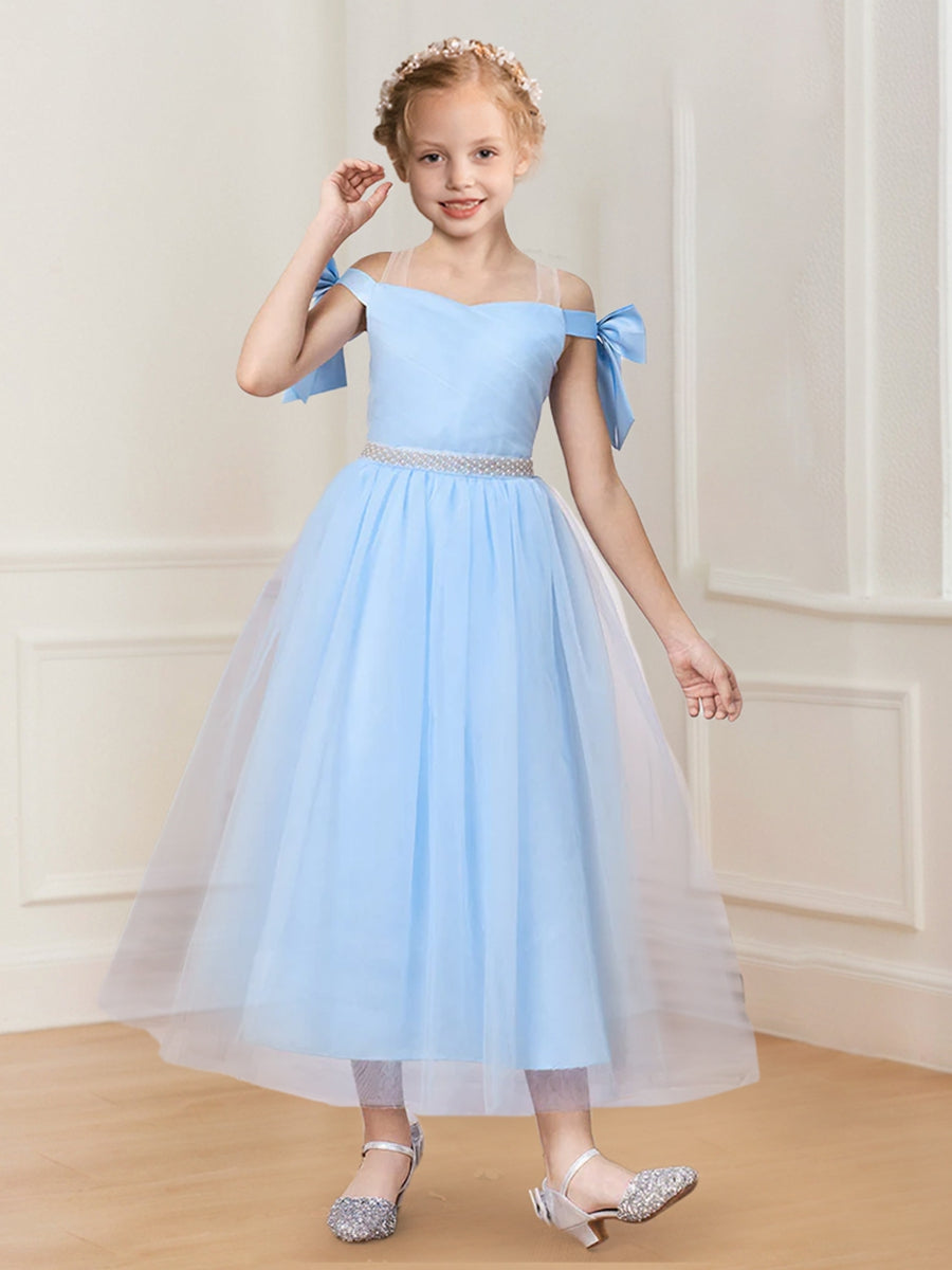 Ball-Gown/Princess Off-the-Shoulder Beaded Tulle Girl Party Dresses wi   Lavetir UK