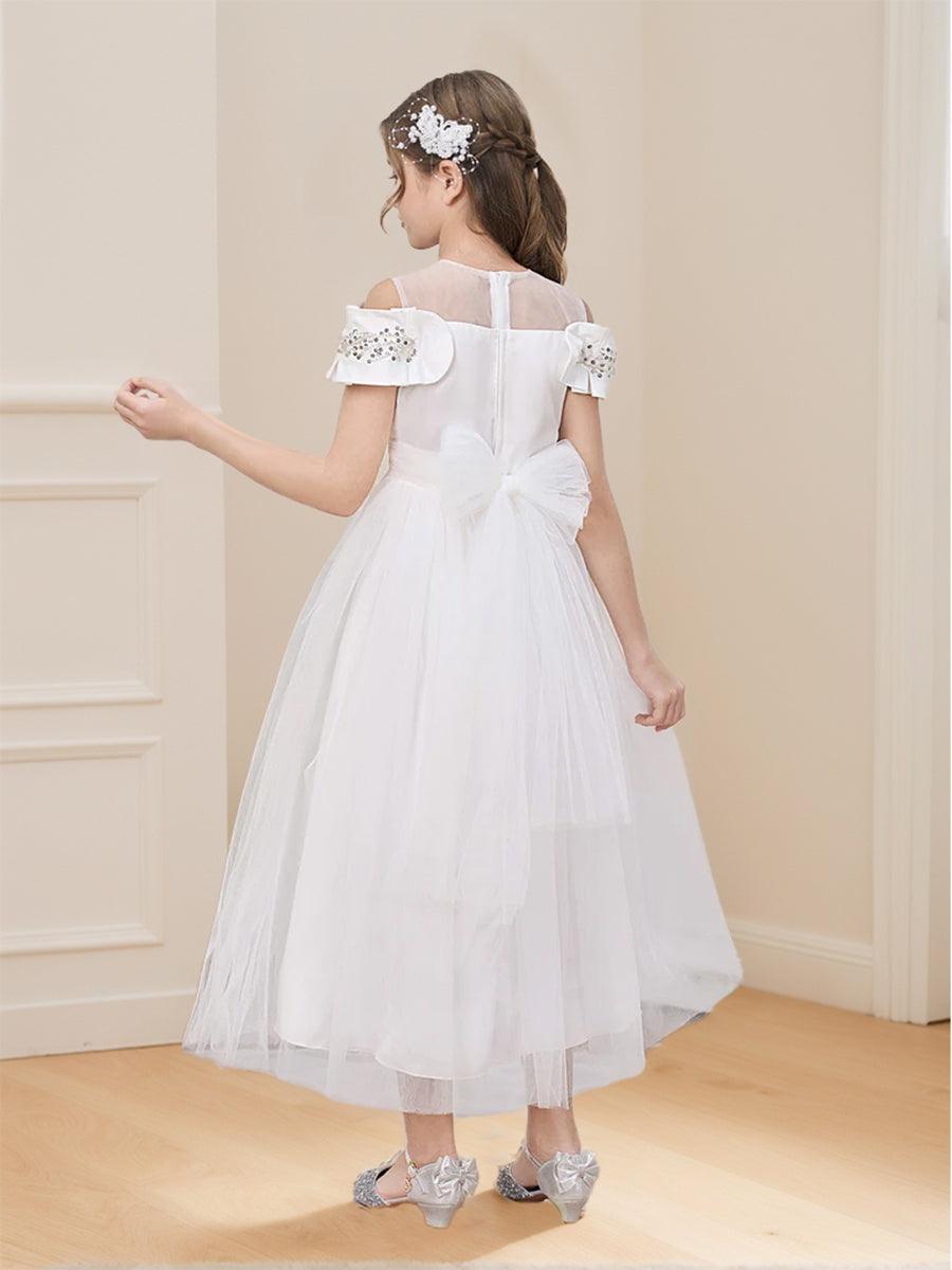 Ball-Gown/Princess Off-the-Shoulder Sequined Tulle Girl Party Dresses with Bow