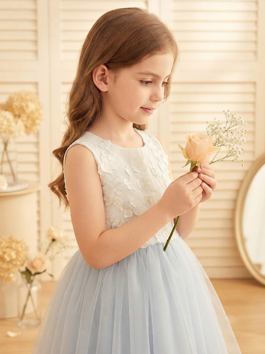 A-Line/Princess Boat Neck Sleeveless Knee-Length Flower Girl Dresses With Bowknot & Applique