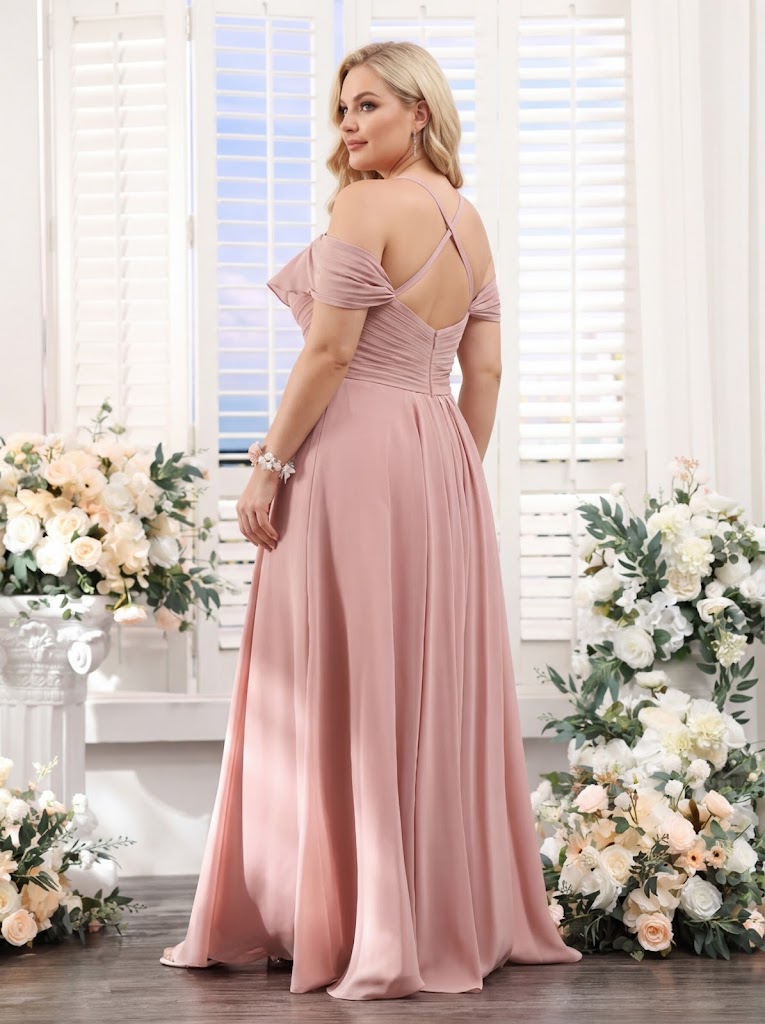 A-Line V-Neck Spaghetti Straps Split Side Floor-Length Chiffon Plus Size Bridesmaid Dresses