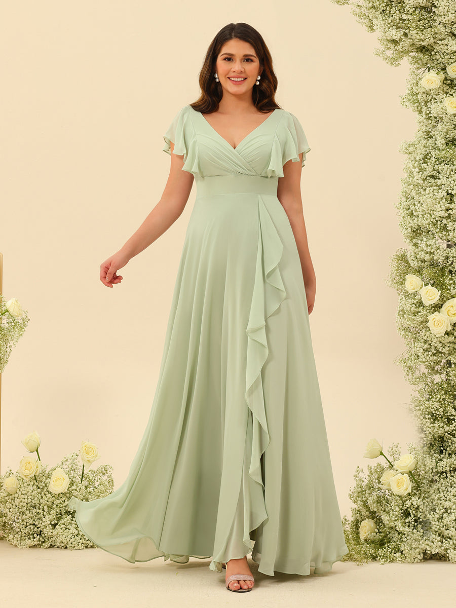A-Line/Princess V-Neck Plus Size Bridesmaid Dresses with Ruffles Lavetir UK A-Line/Princess V-Neck Plus Size Bridesmaid Dresses with Ruffles Lavetir UK