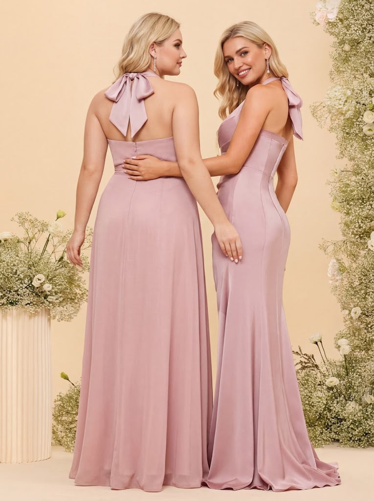 Sheath/Column Halter Sweetheart Long Formal Plus Size Dresses with Split Side & Ruched