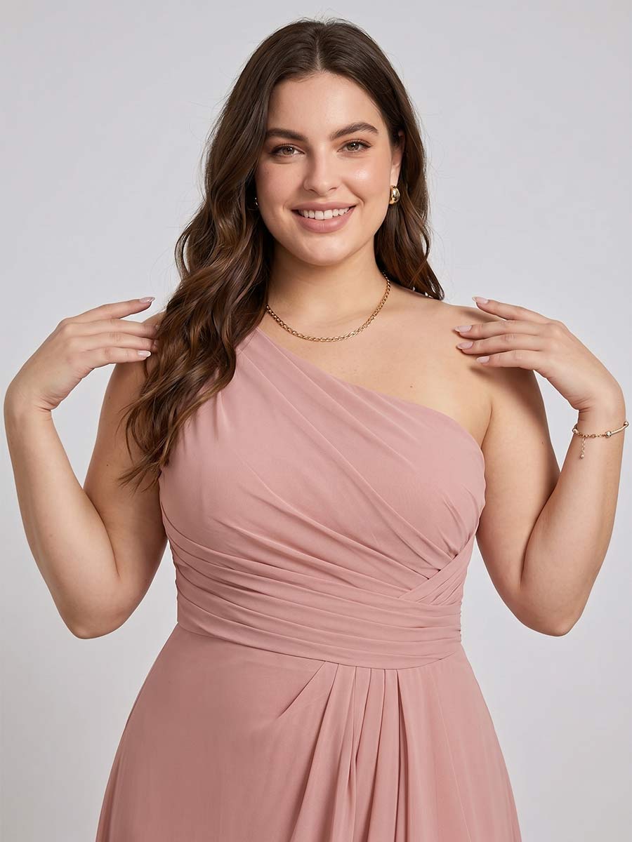 A-Line/Princess One-Shoulder Long Plus Size Bridesmaid Dresses with Split Side & Ruched