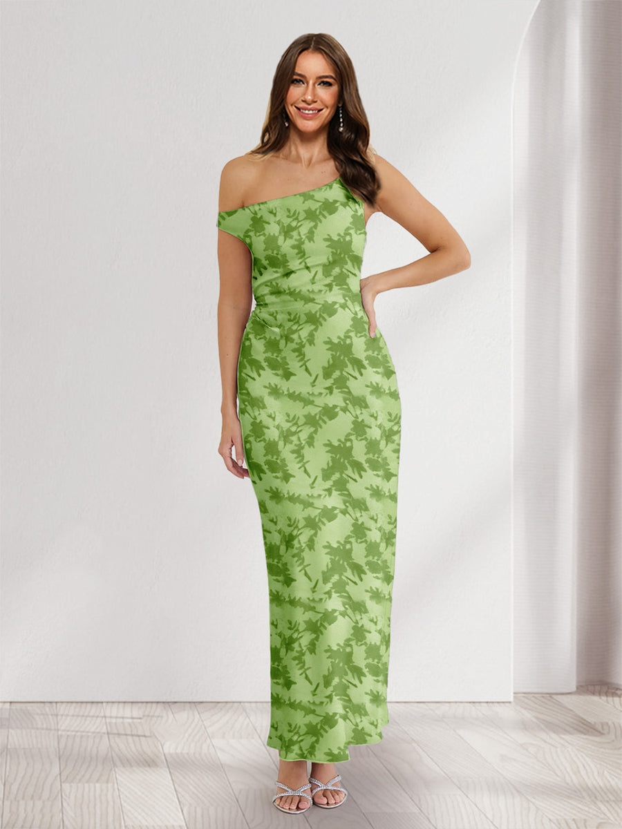 Sheath/Column Asymmetrical Sleeveless Ankle-Length Floral Wedding Guest Dresses