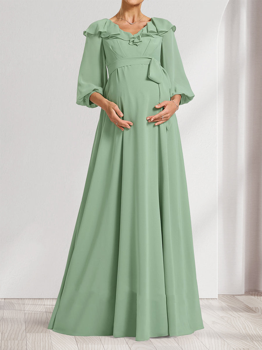 A-Line/Princess V-Neck Long Sleeves Baby Shower Bridesmaid Dresses with Ruffles & Bow