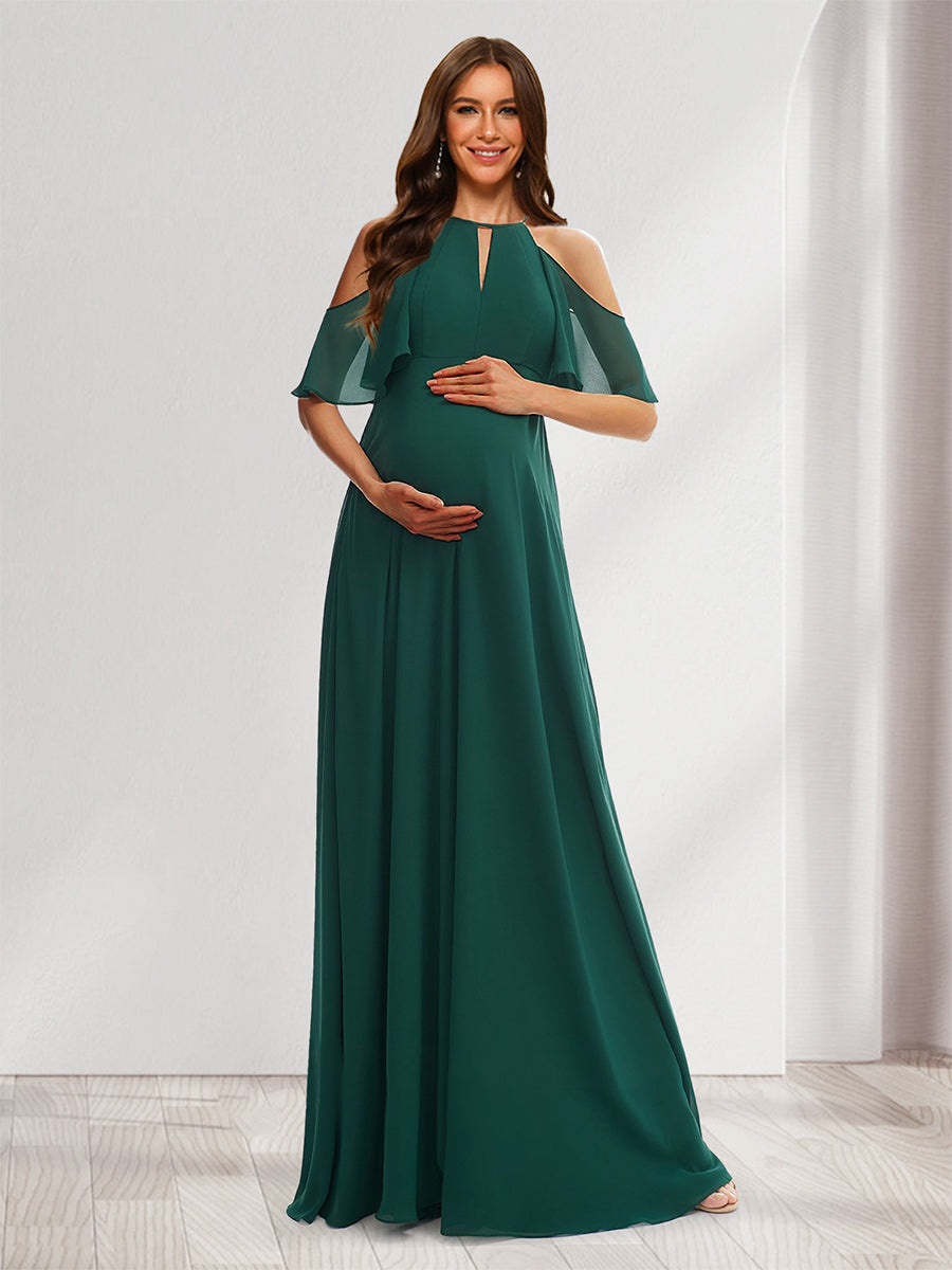 A-Line/Princess Halter Cold Shoulder Elegant Baby Shower Bridesmaid Dr   Lavetir UK