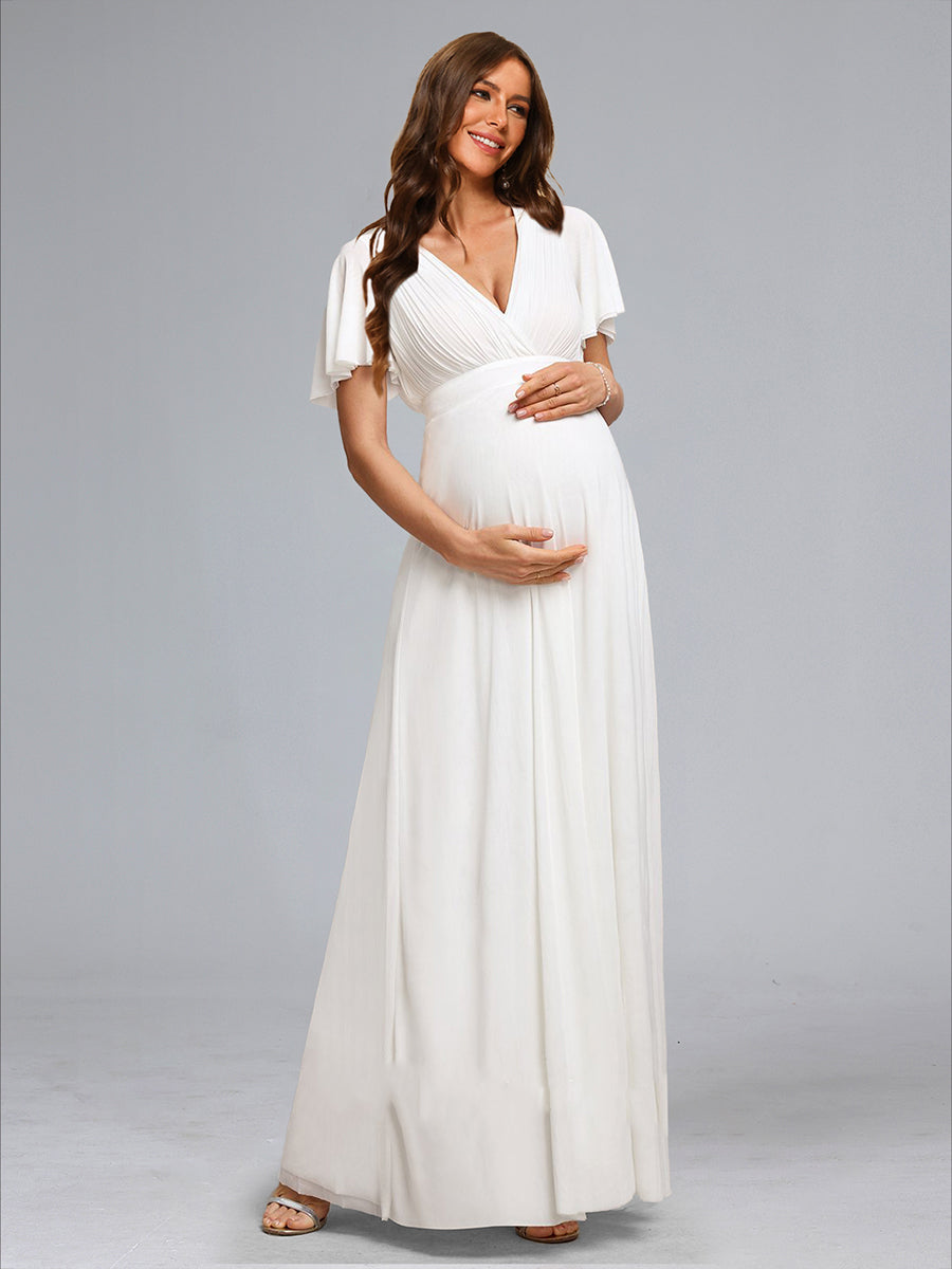 A-Line/Princess V-Neck Ruched Floor-Length Maternity Dresses with Ruff A-Line/Princess V-Neck Ruched Floor-Length Maternity Dresses with Ruff