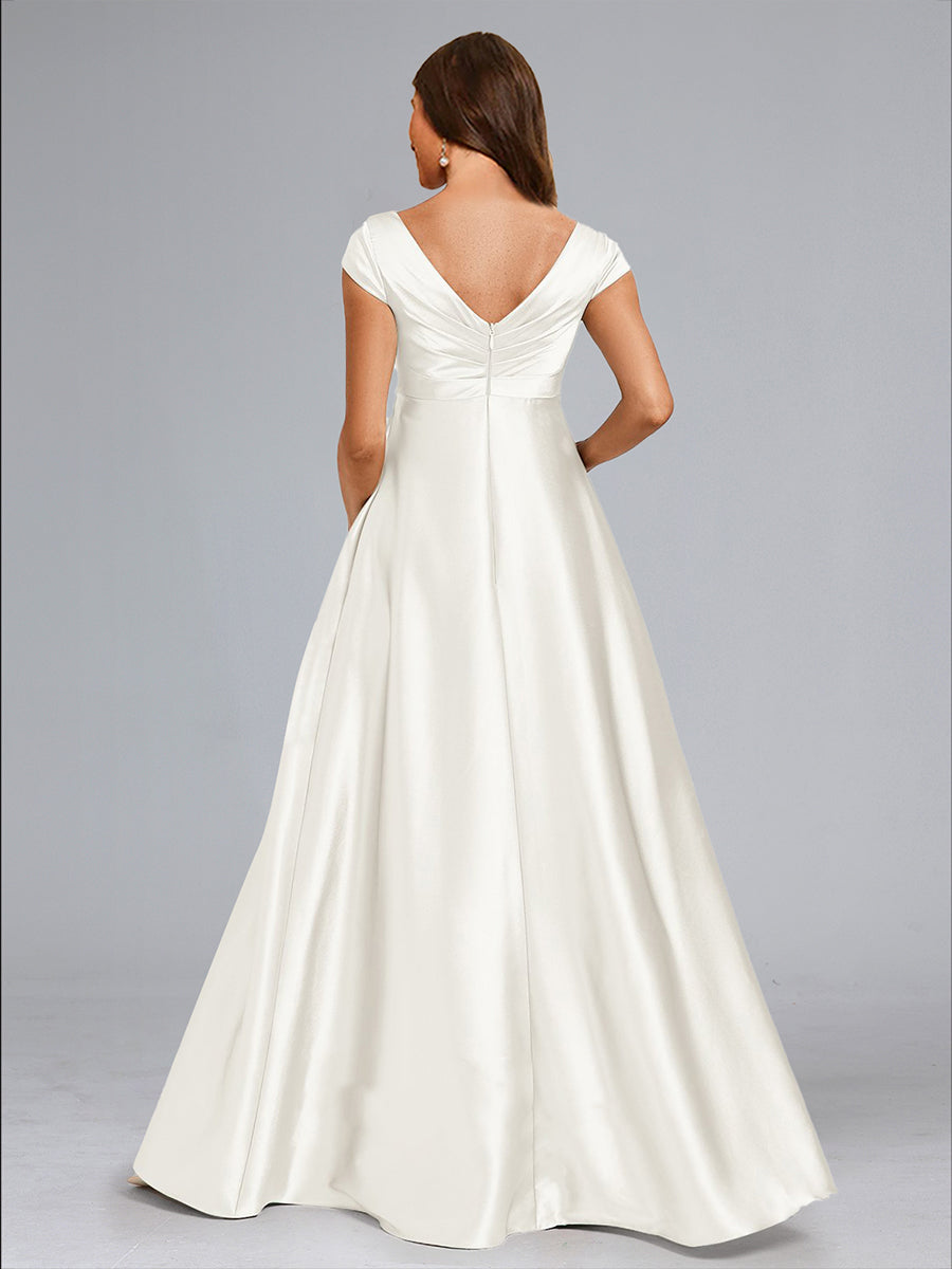 A-Line/Princess V-Neck Cap Sleeves Luxurious Maternity Dresses with Split Side