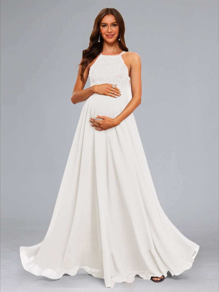 Chiffon A-Line/Princess Halter Sleeveless Floor-Length Maternity Dress Lavetir UK Chiffon A-Line/Princess Halter Sleeveless Floor-Length Maternity Dress Lavetir UK