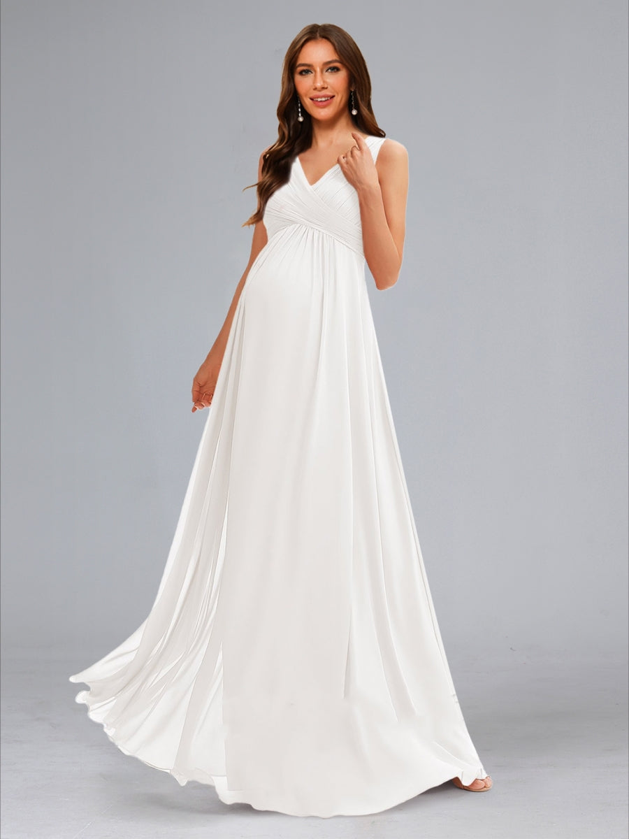 A-Line/Princess Ruched V-Neck Sleeveless Floor-Length Maternity Dresse Lavetir UK A-Line/Princess Ruched V-Neck Sleeveless Floor-Length Maternity Dresse Lavetir UK