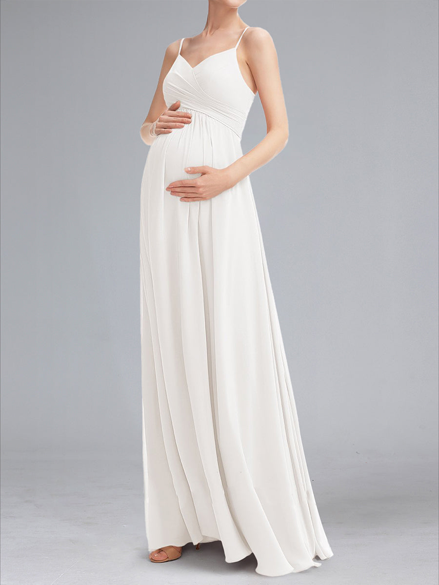 A-Line/Princess Spaghetti Straps Sleeveless Ruched Chiffon Maternity Dresses