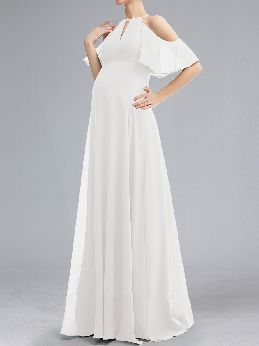 Sweet A-Line/Princess Halter Floor-Length Maternity Dresses with Ruffles