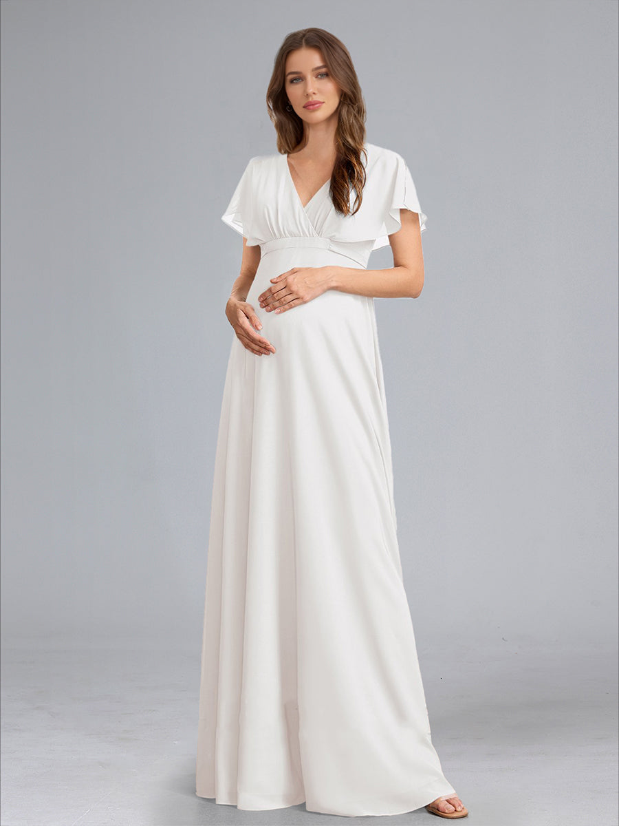 A-Line/Princess V-Neck Flutter Sleeves Ruched Stylish Maternity Dresse –  Lavetir UK